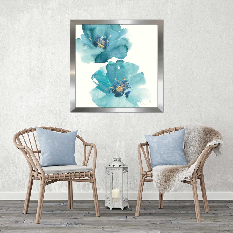 « bleu cosmos iii », reproduction de peinture à l’aquarelle, H 37,5 po x l 37,5 po x P 1 po, Encadrement argenté