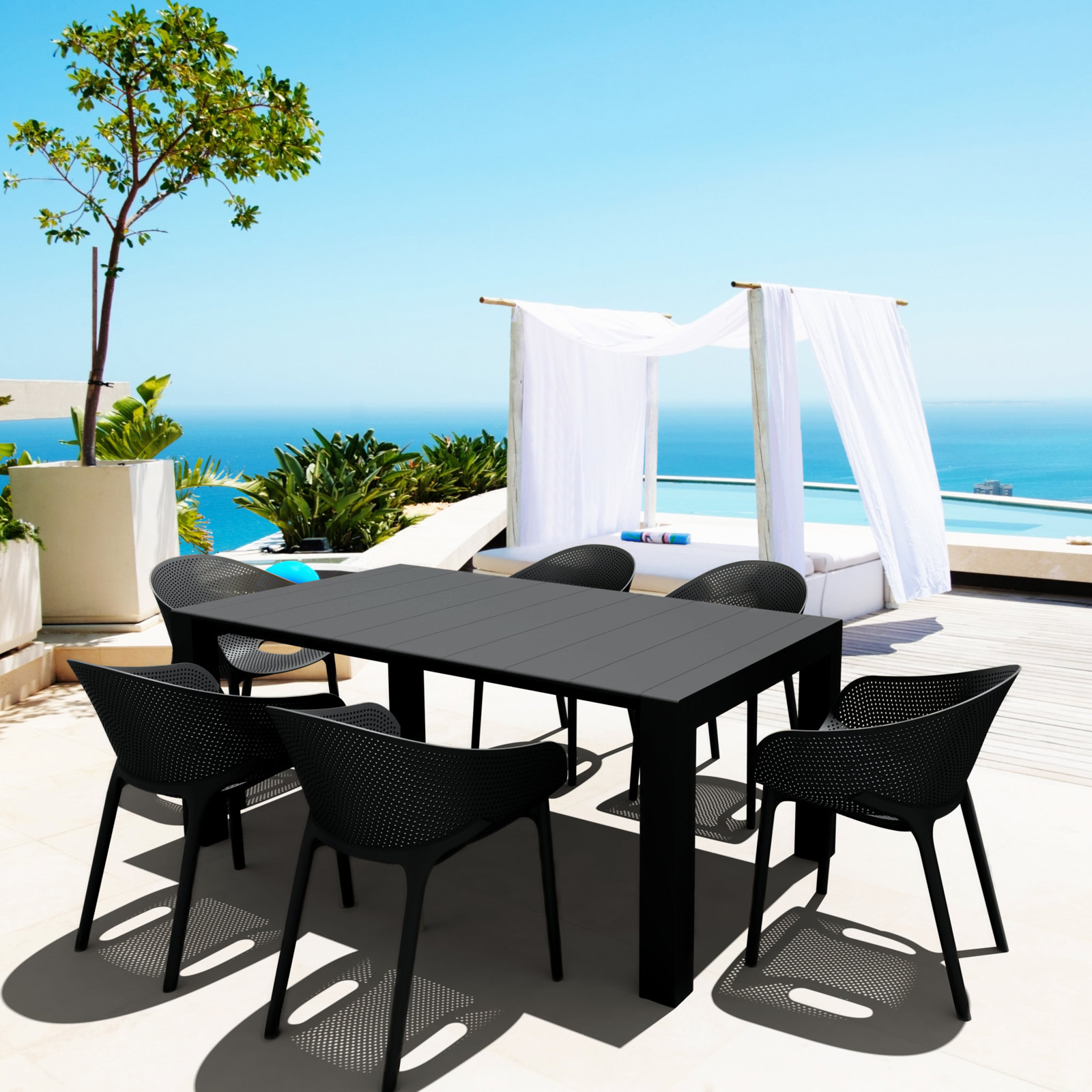 Farrah 39" Patio Dining Set, Black
