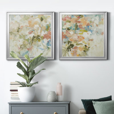 Floral Blush II - Vintage Botanical Print, Matted and Framed Under Glass, Set of 2, Living Room and Dining Room Wall Art