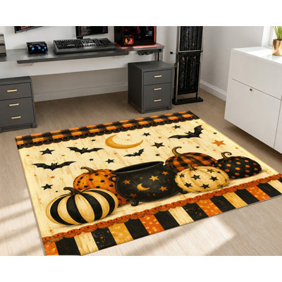 Tapis d'Halloween, tapis de citrouille-lune, tapis antidérapant, décoration artistique d'intérieur pour salon, chambre à coucher, entrée, cuisine, appartement