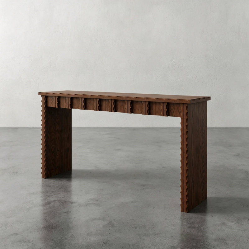 Console Mid-Century, H 31,5 po x l 59,1 po x P 13,8 po, Marron foncé, Marron foncé, Marron foncé