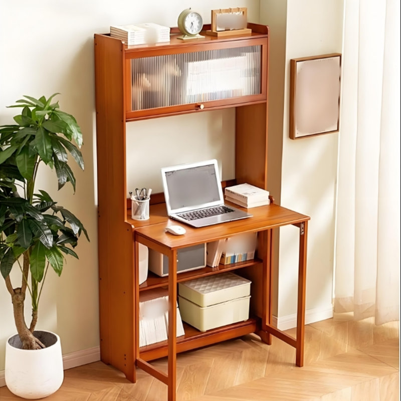 Rasheena Writing Desk with Hutch Bookshelves for Home Office, Brown