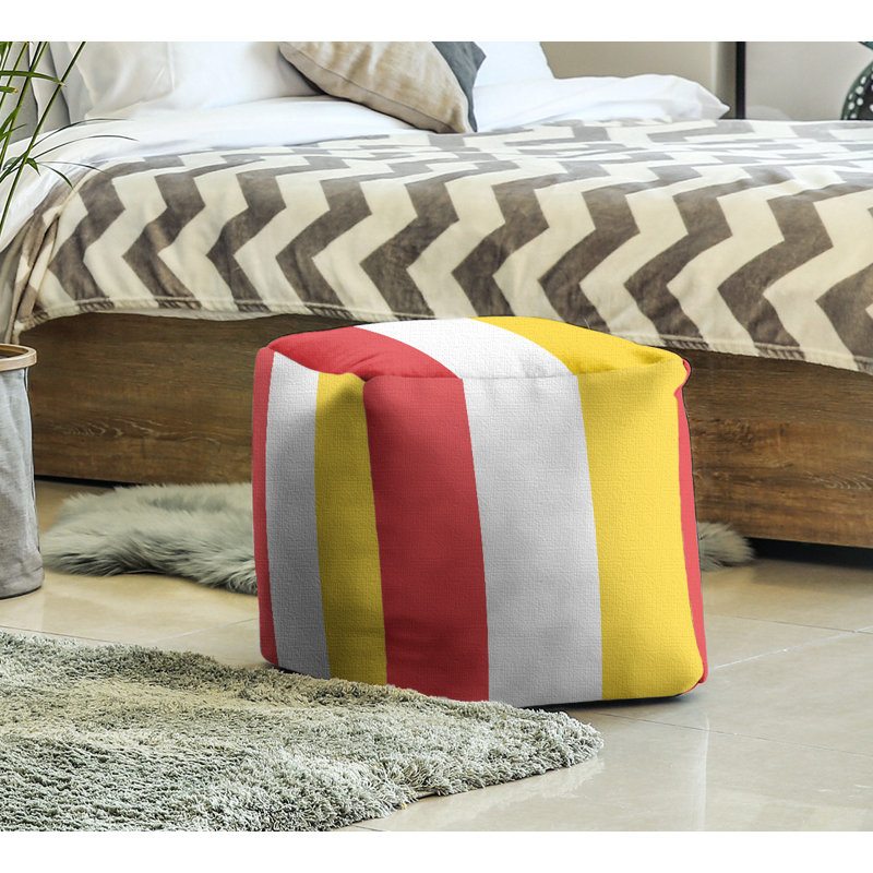 Repose-pieds cube rayures maryland, Rouge / Blanc / Jaune