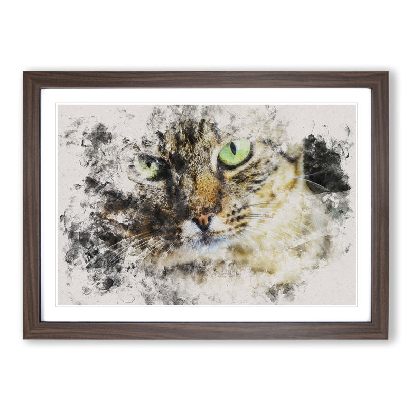 Portrait of a Cat Vol.6 - Picture Frame Graphic Art, Walnut Framed, 27cm H x 36cm W x 2cm D