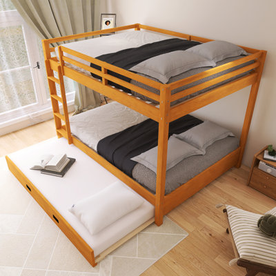 Grand lit superposé à structure en bois avec échelle et lit gigogne