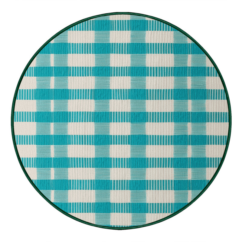 Machine Washable Checkered Green Area Rug, Round 7'