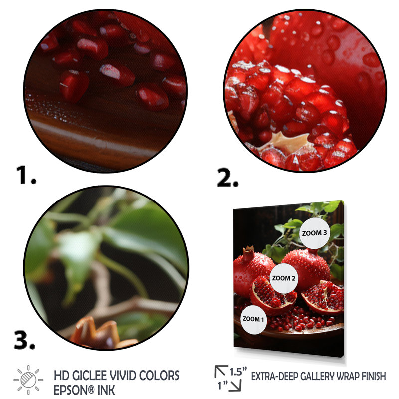 Fruit, grenade rouge, pointillisme I - ferme, impression d'art mural FDP72228, Cadre noir, H 20 po x l 12 po x P 1 po