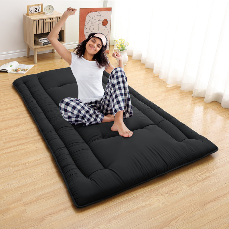 Matelas de sol japonais pliable léger - Lit futon de tatami pour le camping, taille simple - Noir, Lit simple, Noir