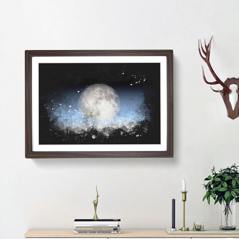 The Moon Above - Picture Frame Graphic Art Print, Walnut Framed, 24cm H x 33cm W x 2cm D