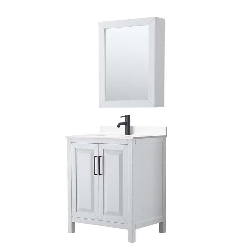 Daria 30'' W Single Vanity, White Cultured Marble, White, Matte Black
