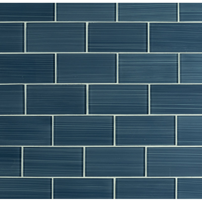 Premium Hand Painted 3" x 6" Straight Edge Glass Mosaic Subway Tile, Denim Blue