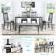 6 chaises de salle à manger rectangulaires en bois avec chaises rembourrées et banc, gris, surface de l'eau, espace design dans la chaise de bar, placage huilé, sièges en lin confortables