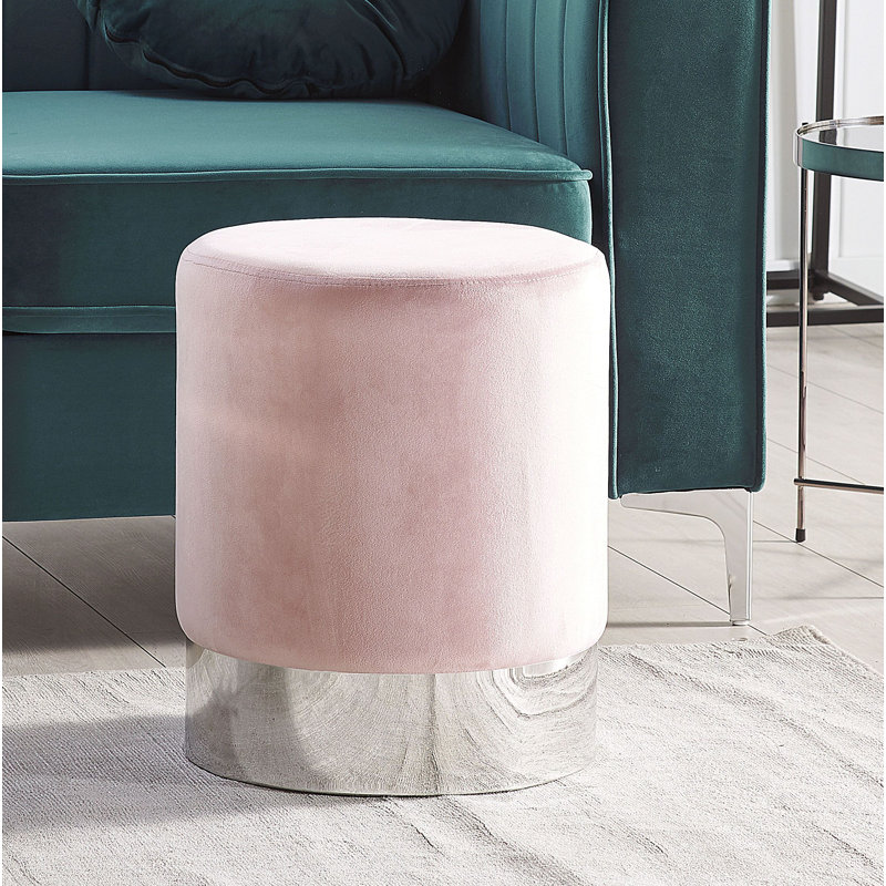 Teton 36cm Wide Velvet Round Solid Colour Standard Ottoman, Pink