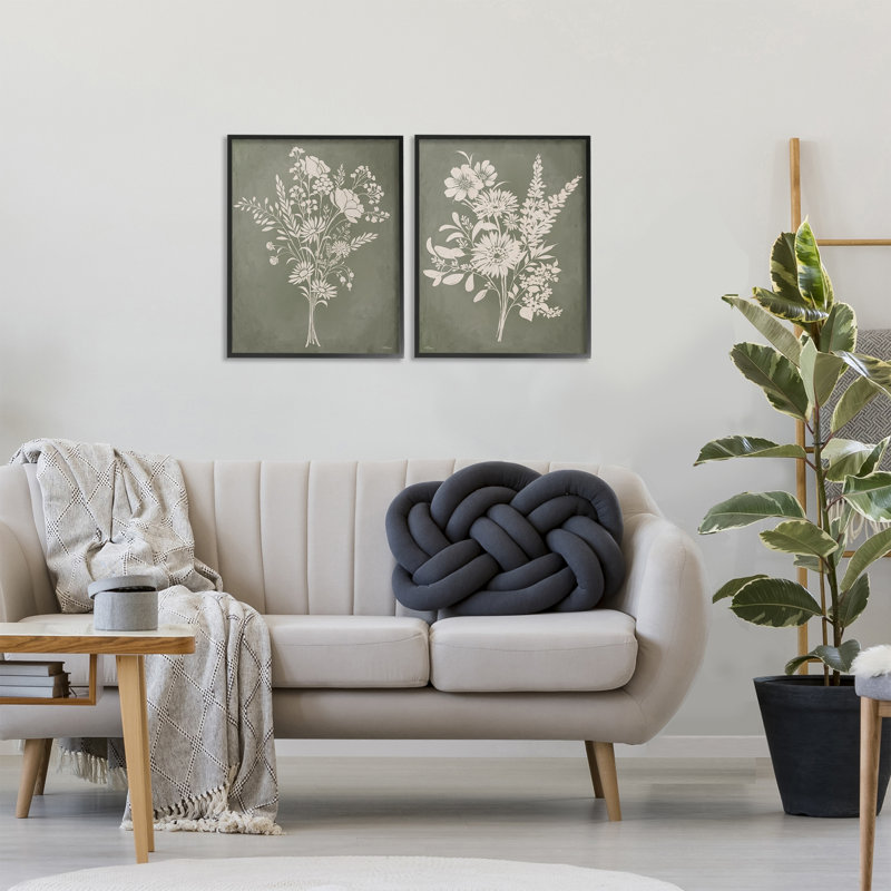 «Wildflower Silhouettes on Green», ensemble de 2 giclées encadrées par Cat Thurman Designs, Giclée encadrée noir minuit