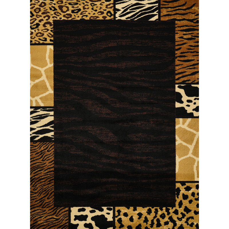2 Ft. X 3 Rectangle Black Multi Animal Print Area Rug, Polypropylene Machine-Made Rug For Wild Lodge Decor, High Traffic, Jute Backing Skin Pattern Traffic And Stain ,