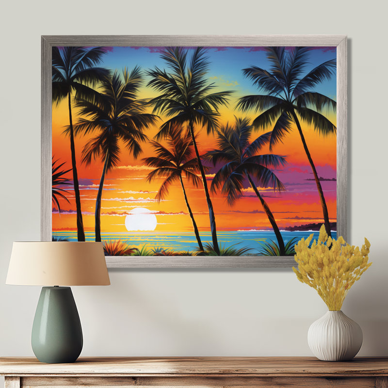 «Colorful Bold Palm Trees Landscape IV - Palmiers et palmiers», art encadré, Cadre simple argenté
