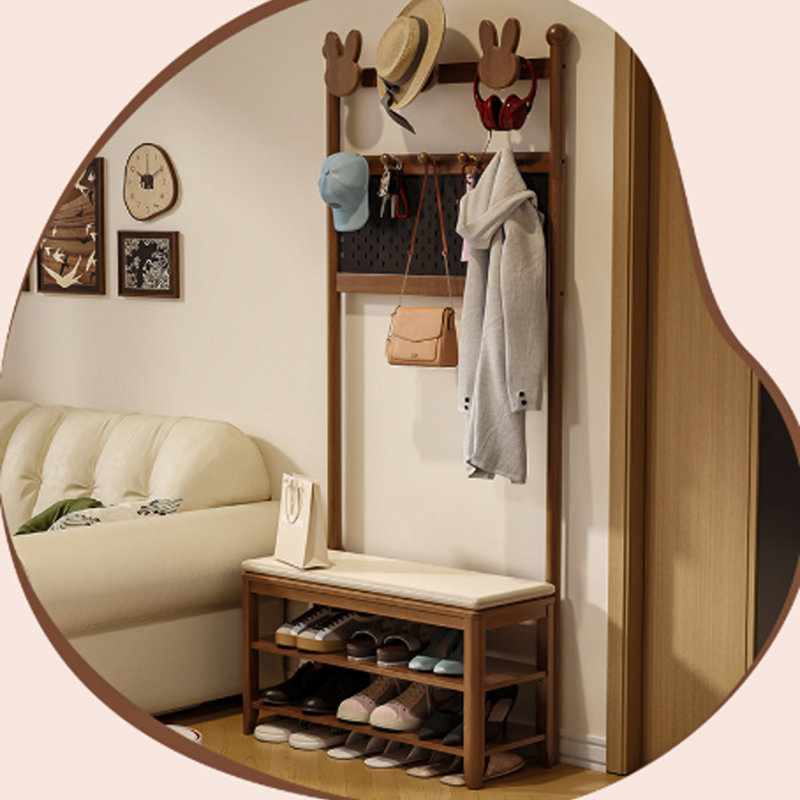 Banc d'entrée tout-en-un avec portemanteau, banc à chaussures rembourré et range-chaussures autoportant à plusieurs niveaux pour vestibule