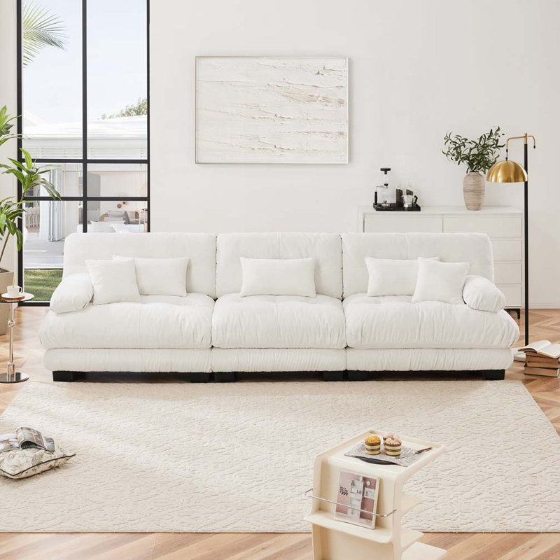 Canapé en chenille 3 places, H 34,5 po x l 133,8 po x P 36 po, 4, Blanc