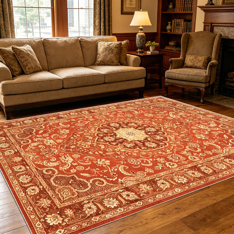 1PC Vintage Persian Floral Medallion Terracotta area rugs for Living Room, Soft and Comfortable, Suitable for all seasons, easy-to-maintain, machine washable Indoor floor mat, Under Table Farmhouse suitable for Dining Room, Bedroom, Entryway, Home