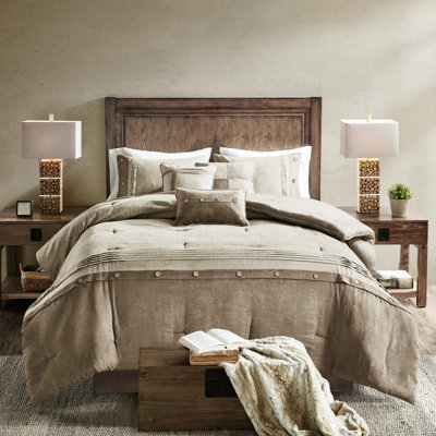 Édredon 7 pièces brun clair - Literie en faux suède style chalet chic