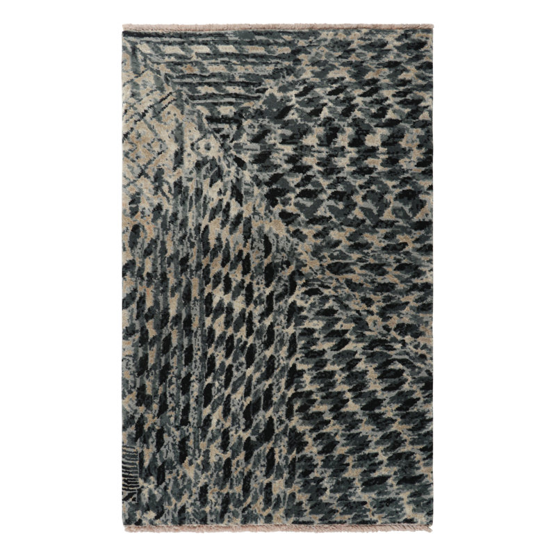Rug & Kilim’S Abstract Rug With Black And Teal Blue Geometric Patterns