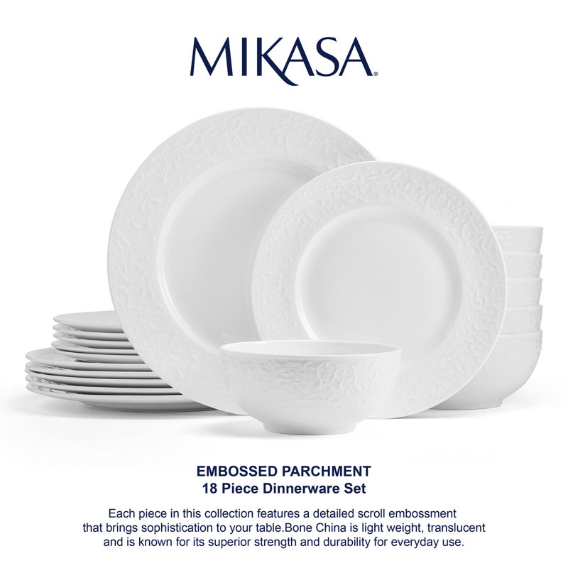 Embossed Parchment 18-Piece Chip-Resistant Bone China Dinnerware Set, Service for 6