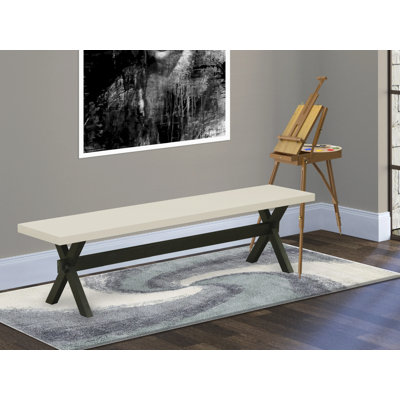 X-Style Modern Kitchen Bench with Wooden Seat, Wire brushed Black legs Finish.