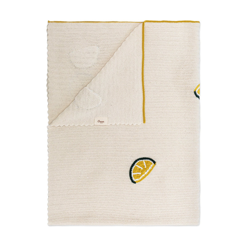 Clementine Lemon Embroidered Knit Baby Blanket