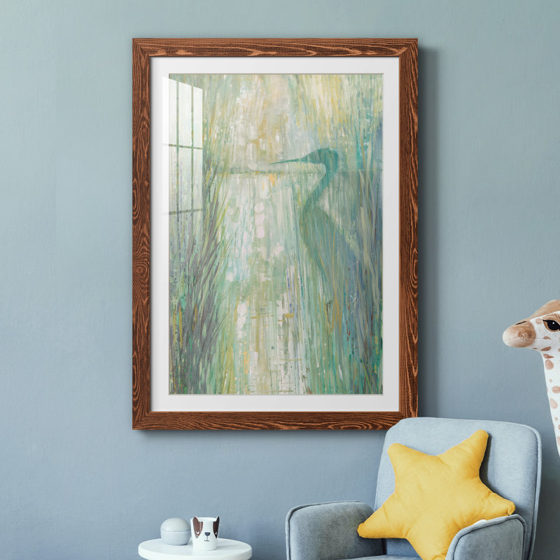 Morning Egret II - peinture encadrée, H 37,5 po x l 27,5 po x P 1,5 po, Cadre en érable