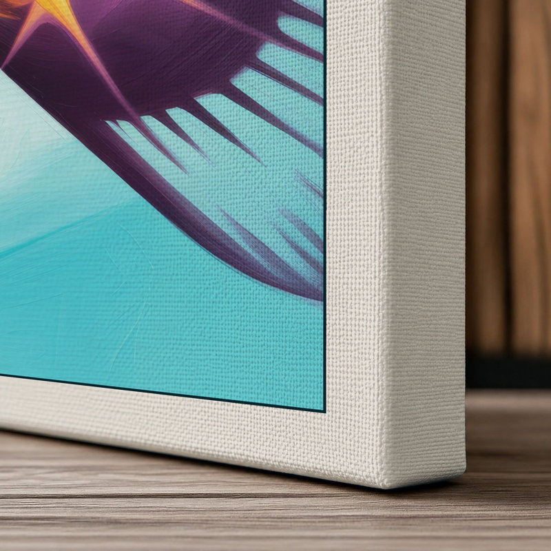 Amber and Turquoise Modern 1 Piece Wrapped Canvas Wall Art, 18x12 - 45.7 x 30.5 cm, Cream Border
