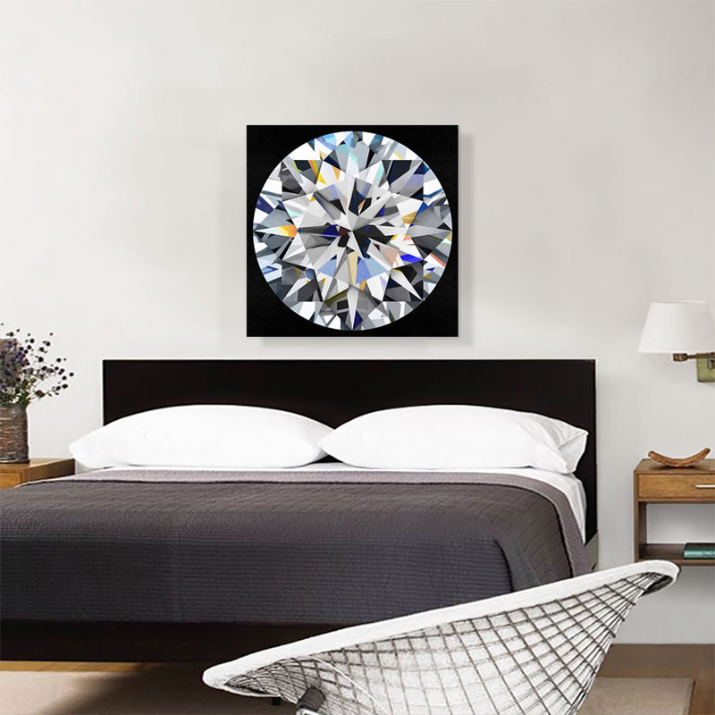 Gris, bleu, jaune, noir, rond, brillant, diamant, bijou - impression sur toile tendue, H 26 po x l 26 po x P 0,75 po