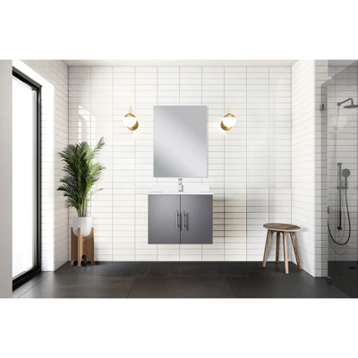 Meuble-lavabo gris foncé l 24 po x P 22 po avec comptoir en quartz blanc et miroir de 18 po à fermeture douce et spacieuse, avec une surface de 22 po et une surface de 24 po