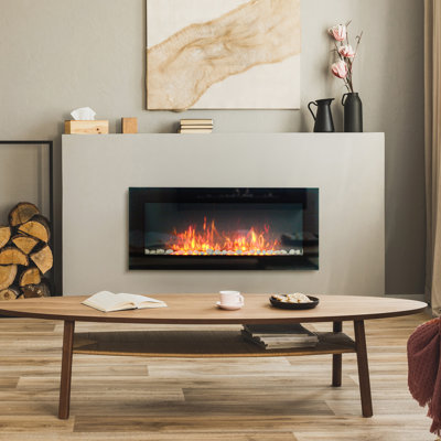 1500W Wall Mounted Electric Fireplace, 41.3" Black, Flame Effect & 7 Color Lights, Heats 400 Sq. Ft. Room 161-400 Space