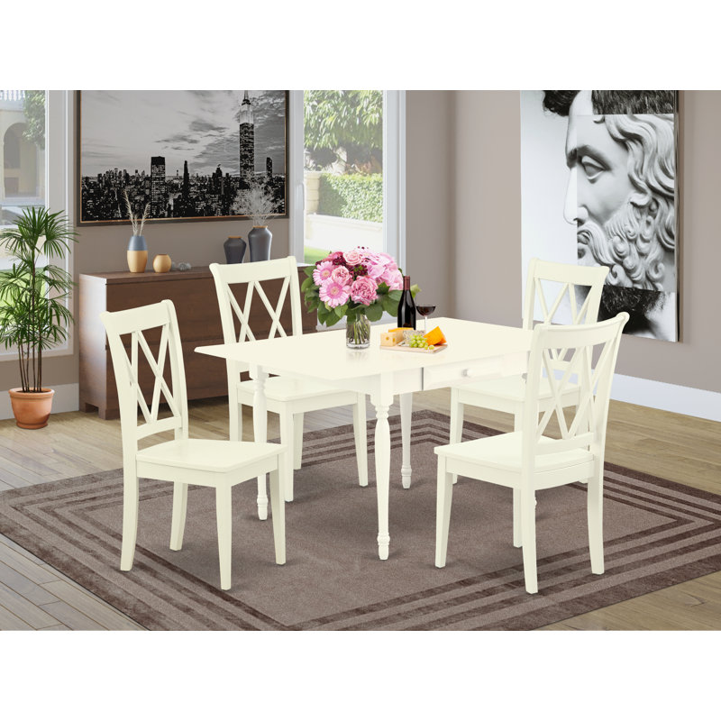 Ensemble de 5 pièces pour 4 pièces comprenant une table de salle à manger rectangulaire avec Dropleaf et 4 chaises, lin blanc