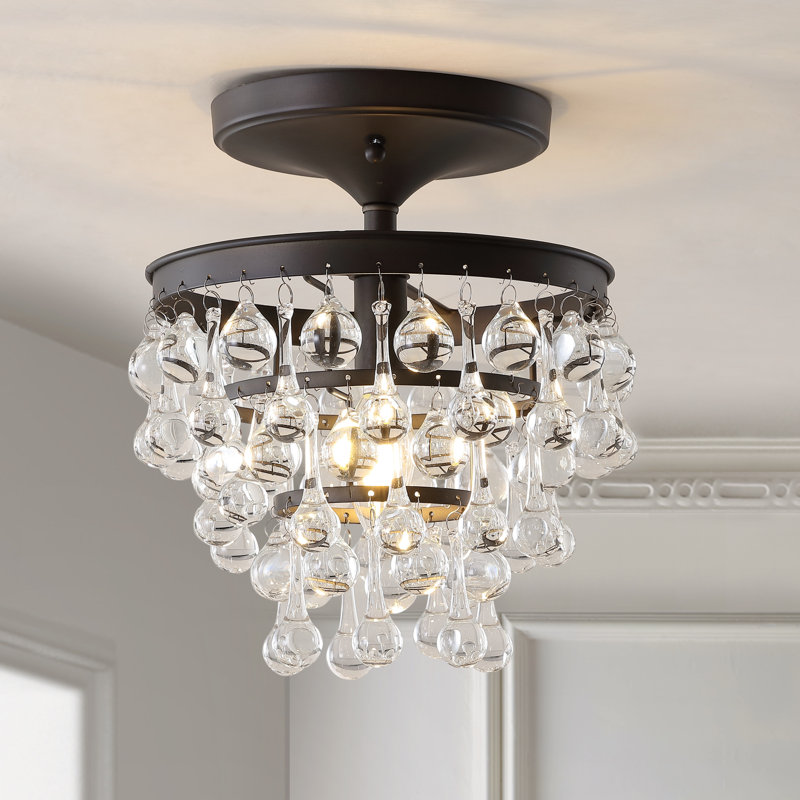 Plafonnier semi-encastré 2 lumières 13 po Pell, Bronze huilé, H 10,75 po x l 10 po x P 10 po