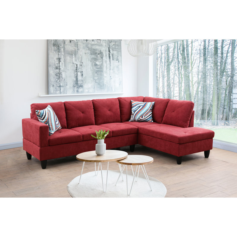 Ensemble de canapé modulaire 2 pièces Red Flannelette, Microfibre / microsuède bourgogne, Accoudoir à droite (vu de face)