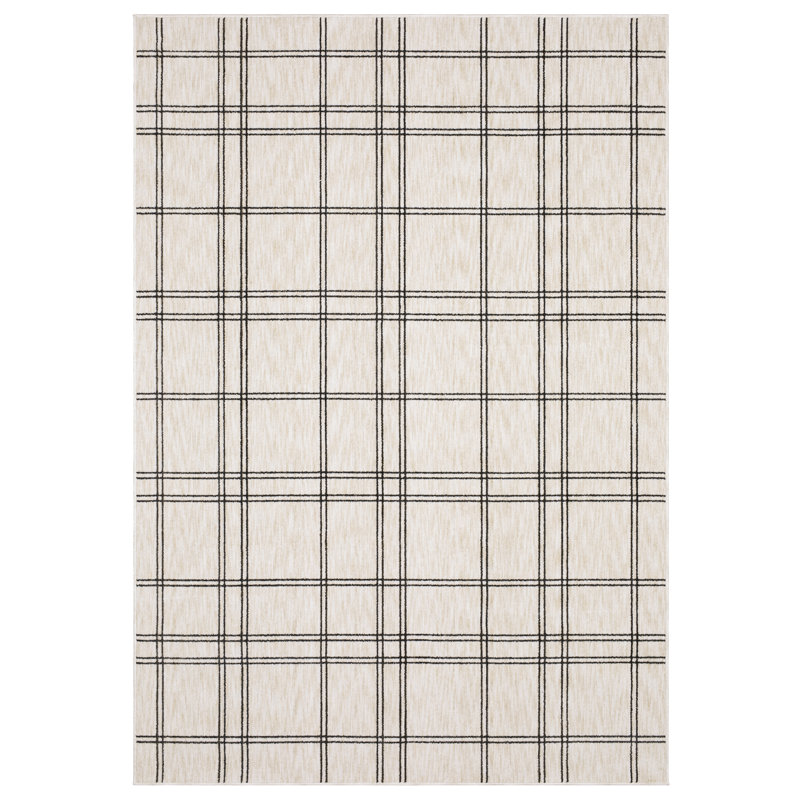 Harlow Geometric Lines Beige/ Black Area Rug, Rectangle 3'3" x 5'