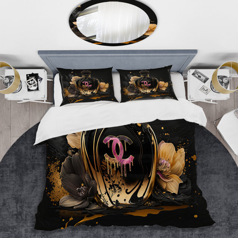 Ensemble de literie Glam Bedding - ensemble de literie 4 bouteilles noir et or Chic, King Comforter + 3 Additional Pieces