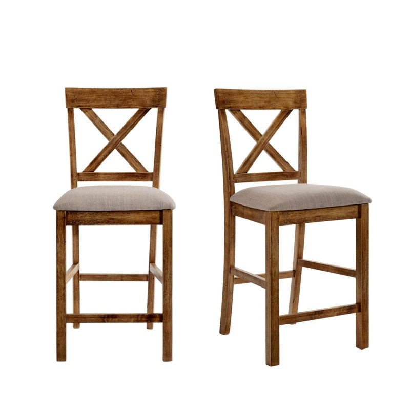 Ensemble de 2 chaises contemporaines à hauteur de comptoir avec siège rembourré, Chêne