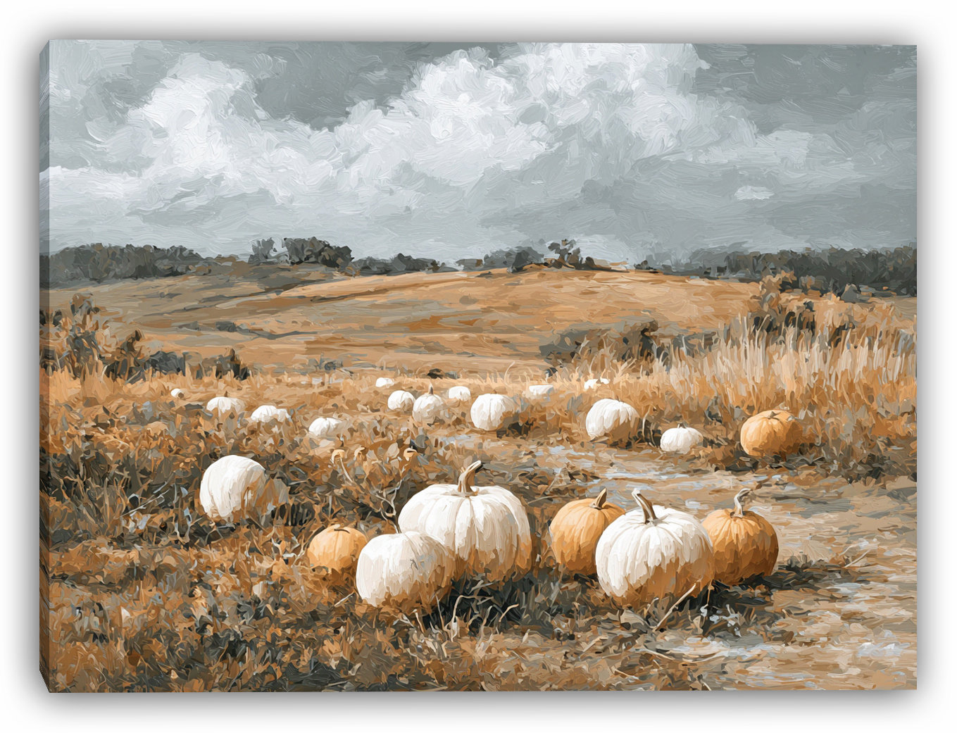 Ophelia & Co. White Pumpkins Under Grey Sky Wrapped Canvas Wall Art ...