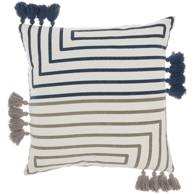 Life Styles Contemporary Geometric Lines Throw Pillow, Light Gray/Navy
