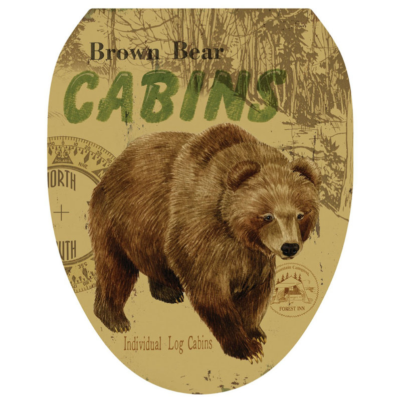 Décalcomanie de siège de toilette Bear Lodge - Couvercle de vinyle rustique statique, Allongé