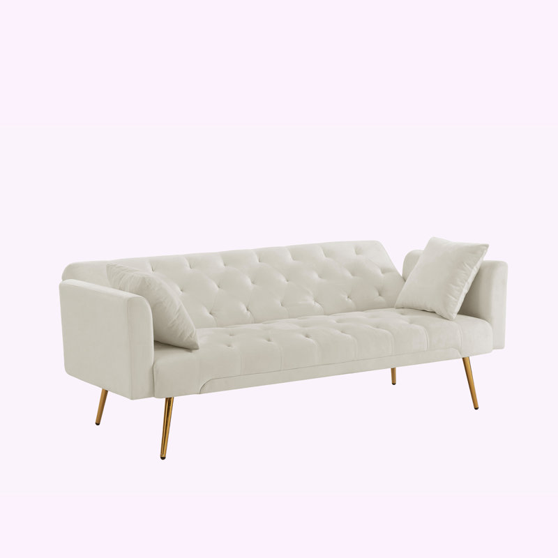 Ethyleen Twin 71.65'' Velvet Convertible Sofa, Beige Velvet