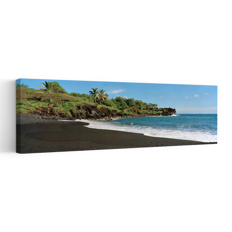 Surf sur la plage, plage de sable noir, Maui, Hawaï, États-Unis, plage abstraite tranquille, art mural, H 36 po x l 12 po