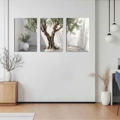 Ensemble de 3 tableaux sur toile représentant un paysage d'oliviers, pour la décoration du salon