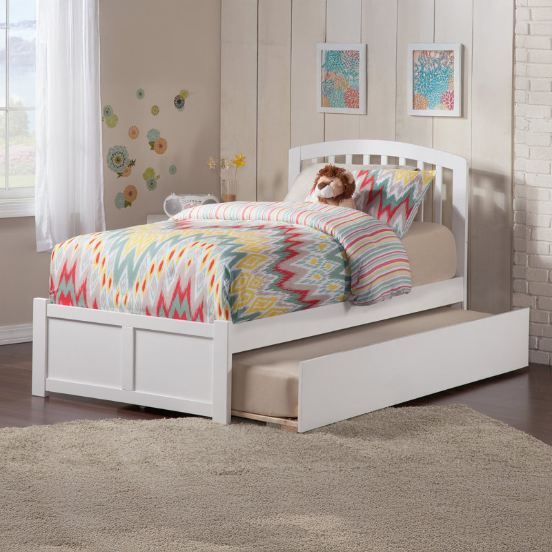 Breckin Solid Wood Platform Bed with Panel Footboard and Trundle, White