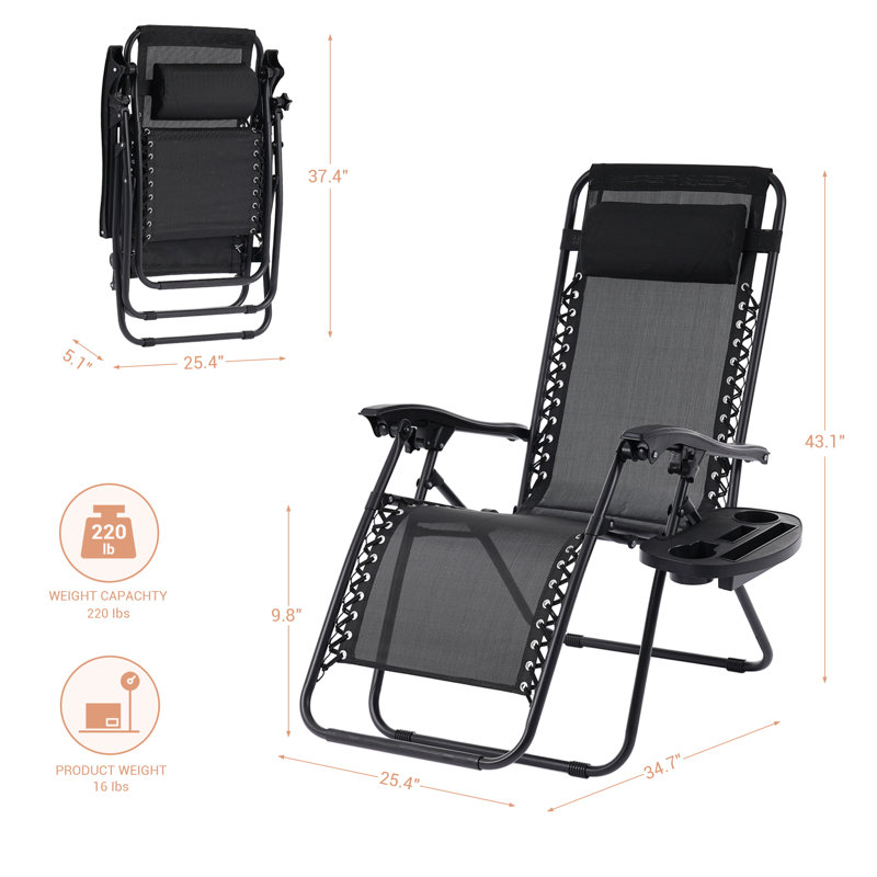 Chaise pliante zéro gravité Cynar (ensemble de 2), Noir
