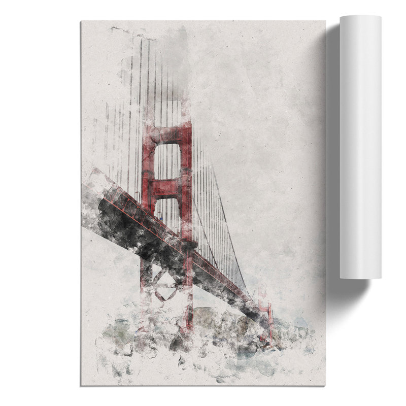 Golden Gate Bridge Watercolour - Frameless Print, 59cm H x 42cm W x 0.1cm D