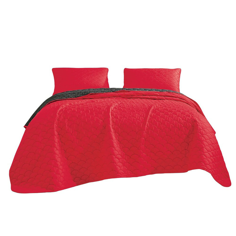 Ensemble de literie 3 pièces rouge et noir, Courtepointe pour très grand lit + 2 tailles déc