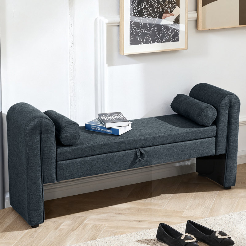 Upholstered Bench With Storage, Dark Blue